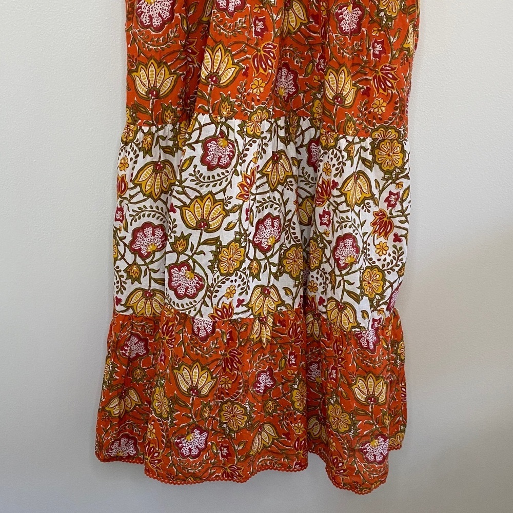 dRA Womens Dress Smocked Tiered Bohemian Cottagecore Orange Floral Size Med - Picture 6 of 9